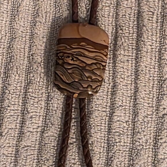 Vintage Metal Bolo Tie, Nice Brown Stone Design, Bennett, Nice Design - Picture 2 of 6